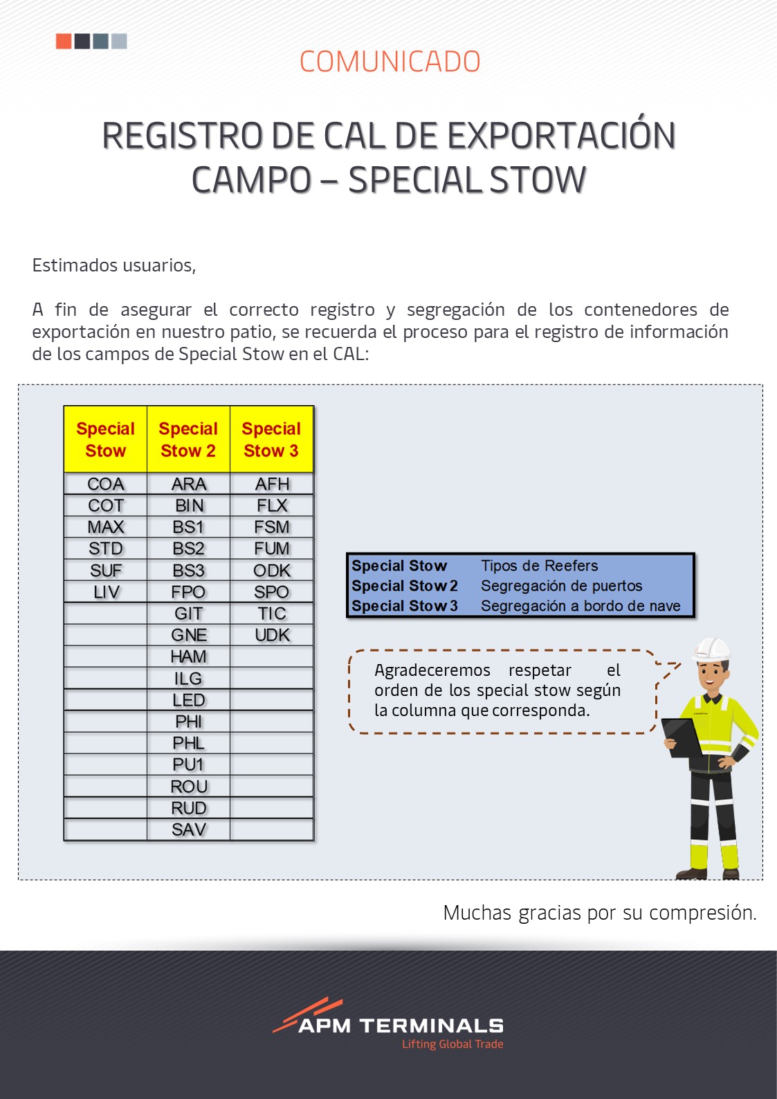 REGISTRO DE CAL DE EXPORTACION EN EXTRANET APM Terminals