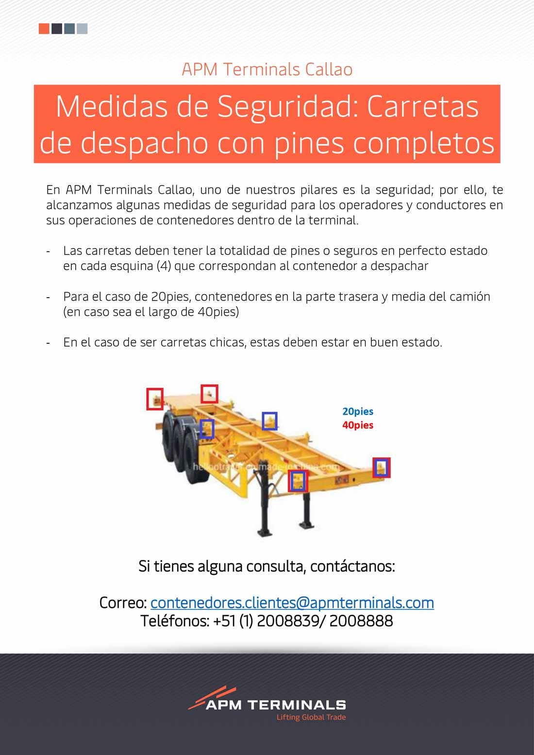 Medidas de Seguridad Carretas de despacho con pines completos