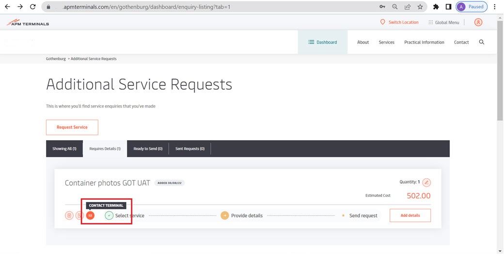 Additional Service Requests APM Terminals