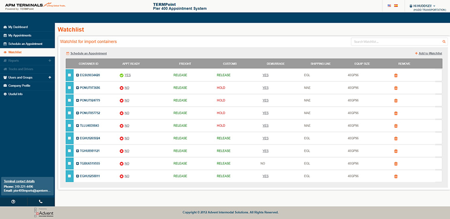 Truck Appointment System APM Terminals