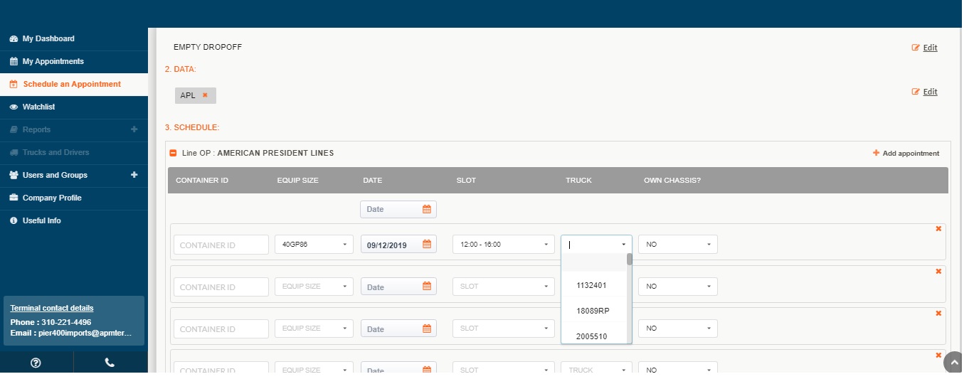 Truck Appointment System APM Terminals