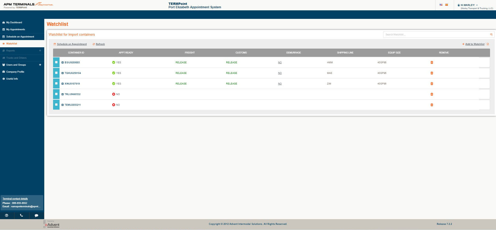 Truck Appointment System APM Terminals