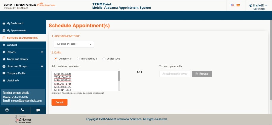 Truck Appointment System APM Terminals