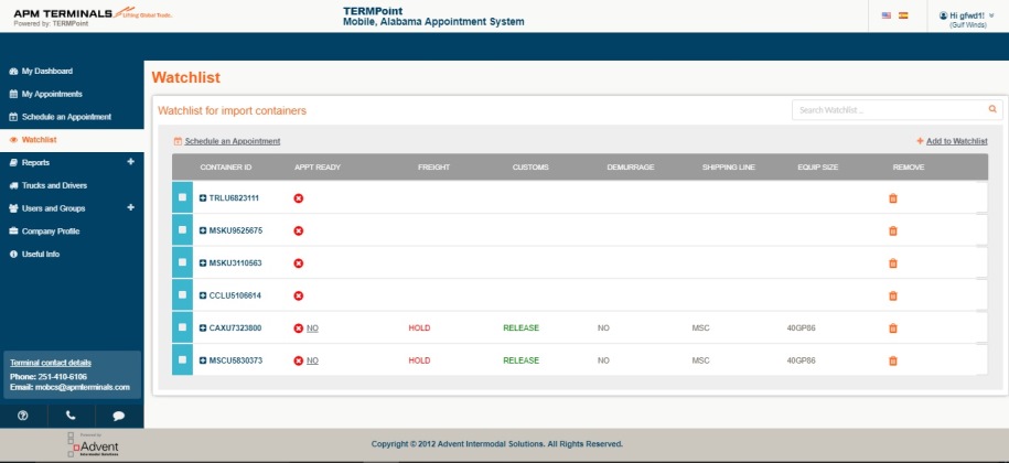 Truck Appointment System APM Terminals