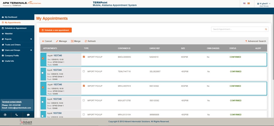 Truck Appointment System APM Terminals