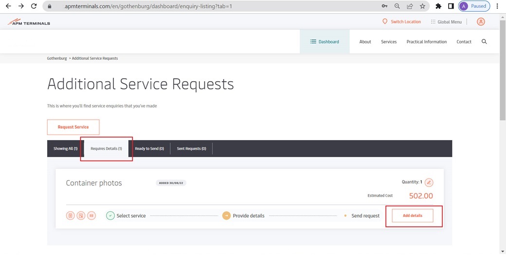 Additional Service Requests APM Terminals